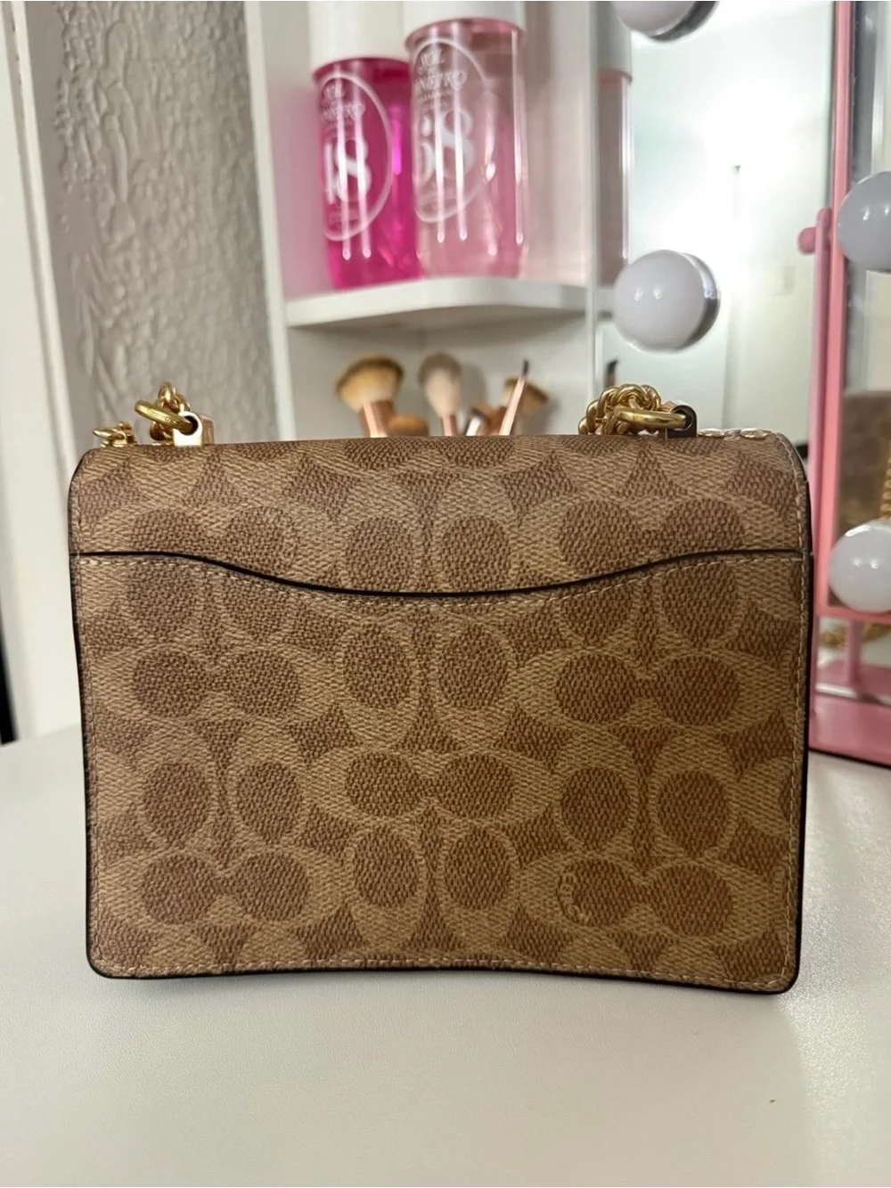 Coach Brown Signature Canvas Crossbody with Dark Brown Accent